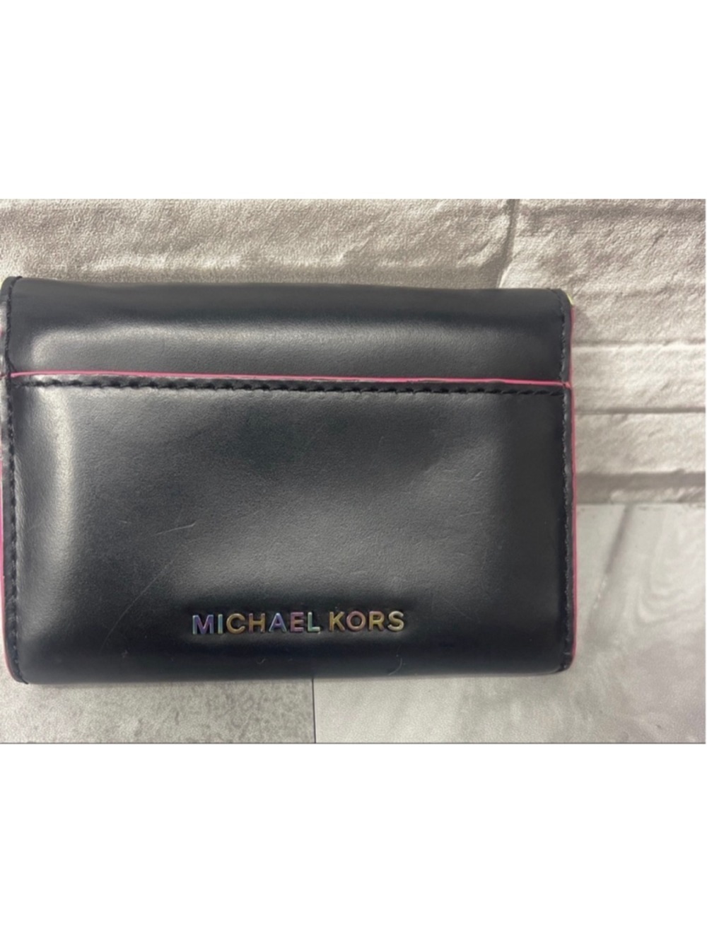 Michael Kors Manhattan Small Flap Wallet Black Neon Contrast Rare - Picture 5 of 11